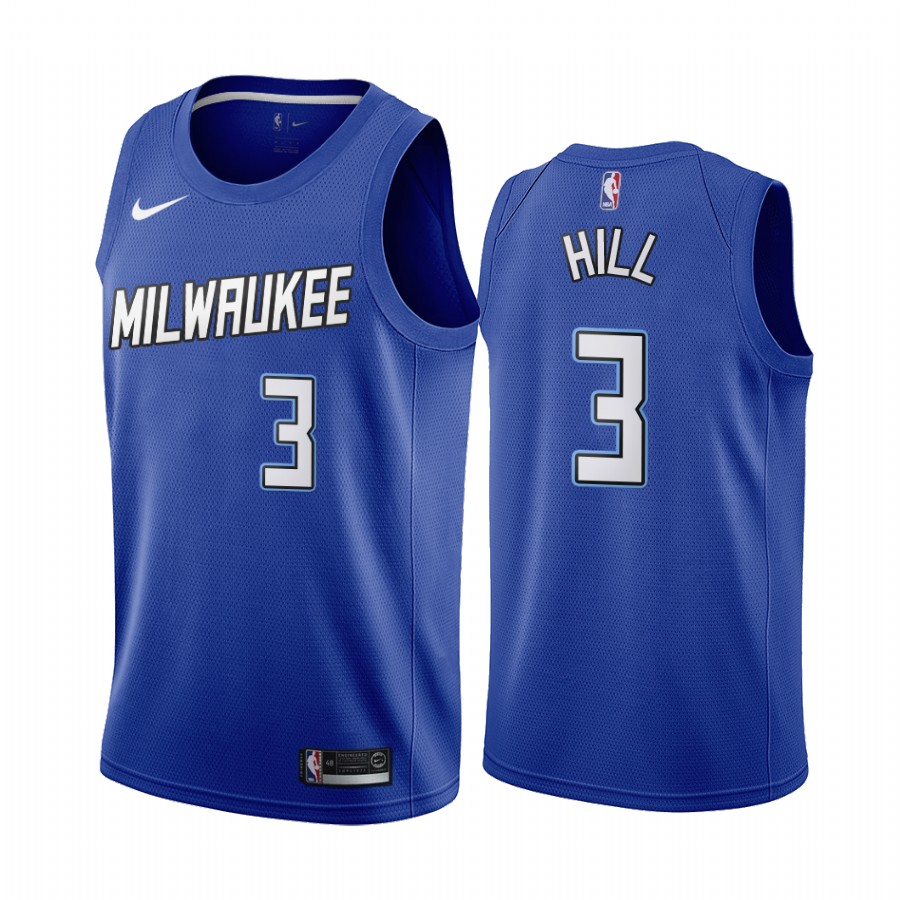 Men's Milwaukee Bucks #3 George Hill Navy NBA City Edition New Uniform 2020-21 Stitched Jersey